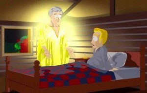 Depiction of a Joseph Smith revelation in South Park's "All About Mormons"
